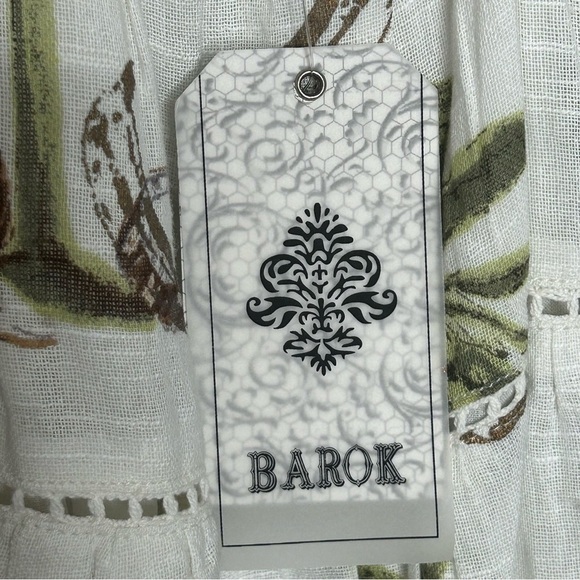 Barok Tropical Palm Tree Print Ivory Babe Doll Mini Dress NWT - Picture 8 of 11